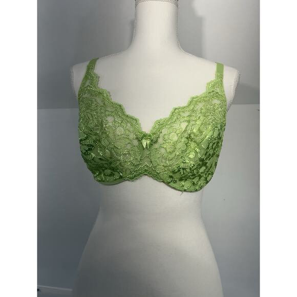 Vintage Victoria Secret Gold Label Lace Bra Underwire 34DD Bright Apple Green - Picture 1 of 5